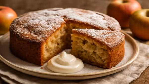 Light fast apple cake made with oil and yogurt for effortless desserts