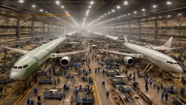 The world’s largest factory employs 30,000 people, could hold 3,753 Olympic pools, and can build eight jets at once