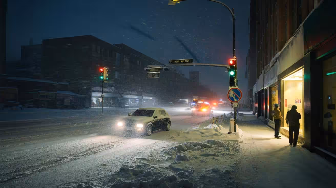 Heavy snow expected tonight as authorities urge drivers to stay home while businesses push to keep normal operations running