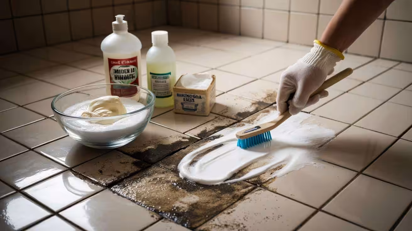 Mix 3 ingredients and apply them to grout: in 15 minutes it looks like new