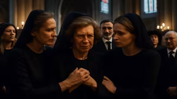Queen Sofia of Spain is comforted by her daughters and a host of European royals at a memorial service to her beloved sister, Princess Irene of Greece and Denmark