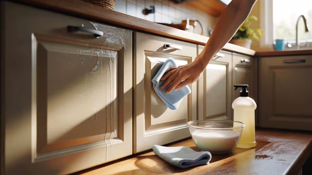 The forgotten kitchen liquid that turns grimy kitchen cabinets smooth, clean and shiny with minimal effort