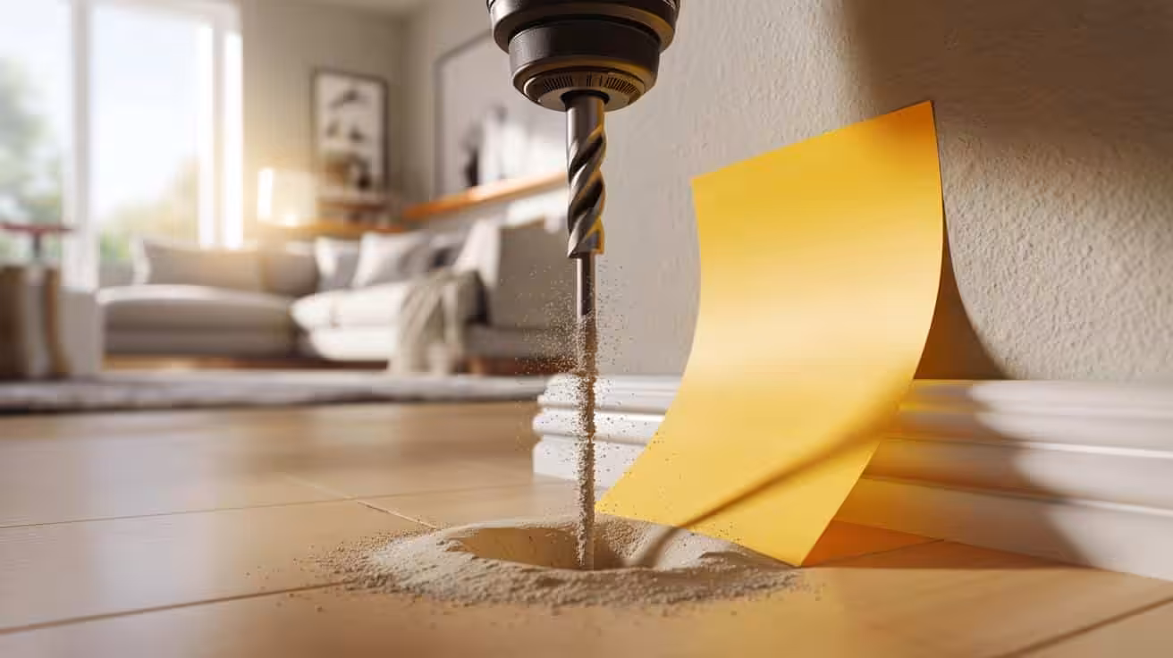 The trick of using a post-it note bent in half under a drill hole catches the dust before it falls on the floor or furniture