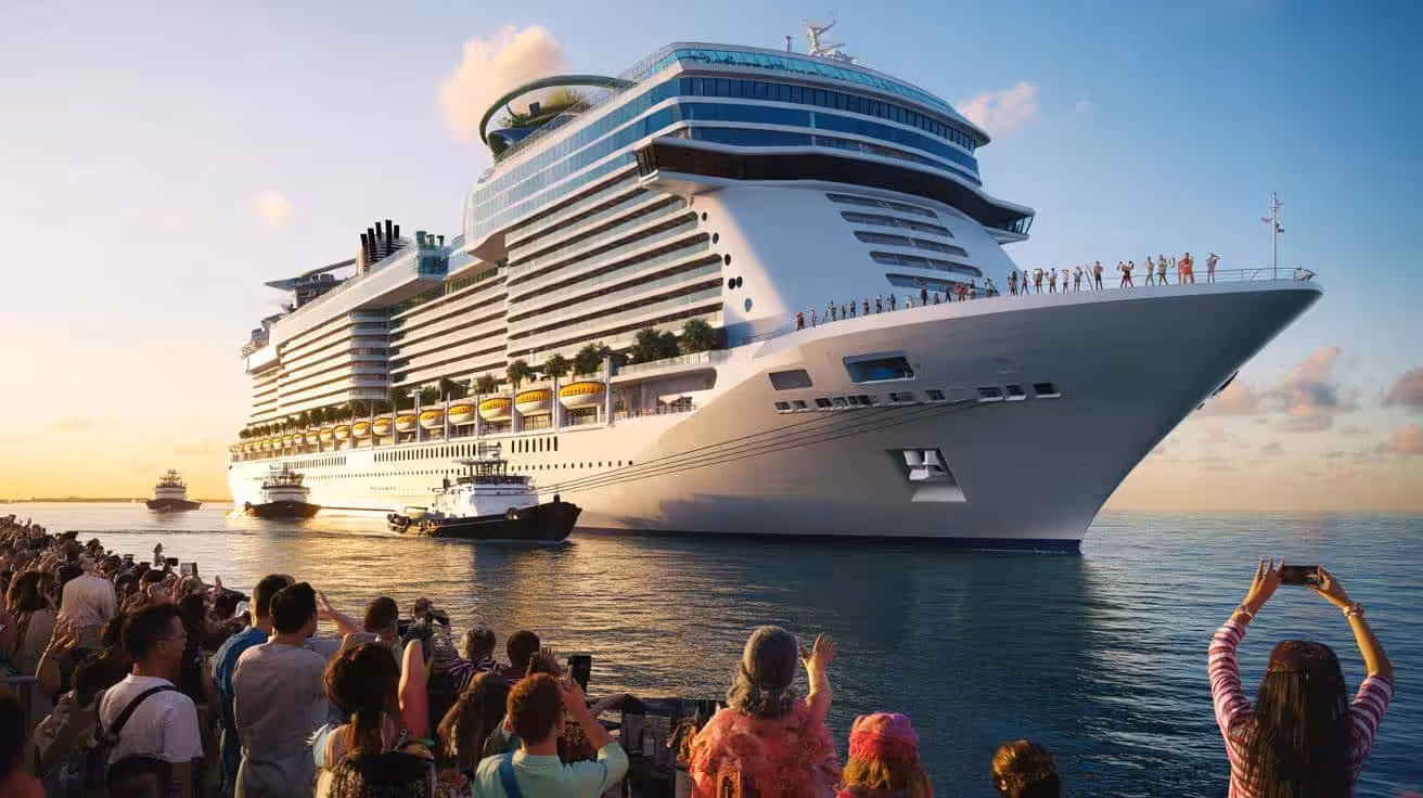 The world’s largest cruise ship takes to the sea for the first time, marking a new milestone for the industry