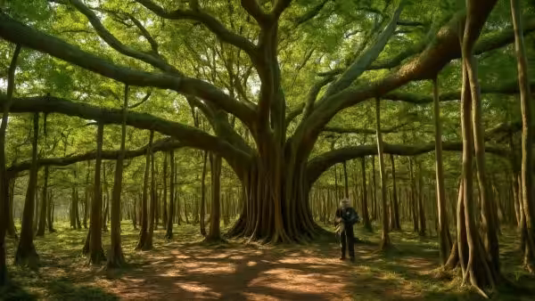 It looks like a forest, but it’s a single tree: it covers 8,500 square meters, is 20 meters tall, and produces 80,000 fruits per harvest