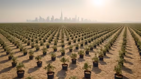 Saudi Arabia and the United Arab Emirates import millions of trees annually to fight desert heat after mega-city expansion