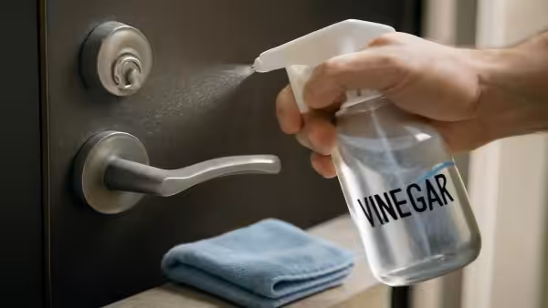 Spraying vinegar on the front door tradition says it brings luck yet cleaning specialists reveal the actual hygiene benefit