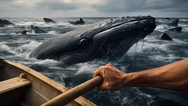 Extraordinary ocean encounter captures the tense moment a solitary rower finds himself amid a vast whale congregation, raising questions about safety, migration behavior, and rare human wildlife proximity